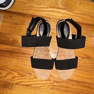 Bass Laurie Black Cork Wedges Women's Size‎ 10 Fabric Strap